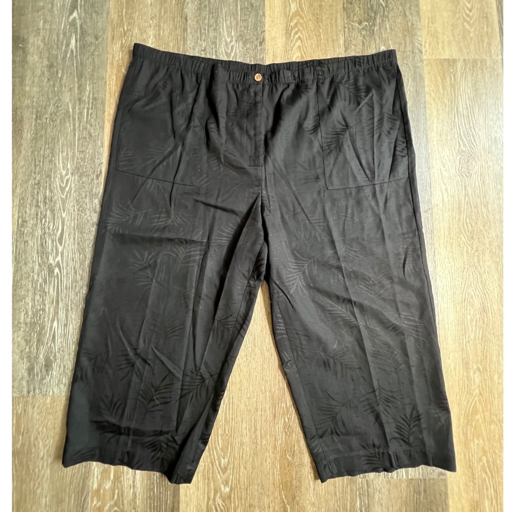 Westbound Woman Cropped Pants Women 20W Black Palm Leaf Jacquard Rayon Relaxed